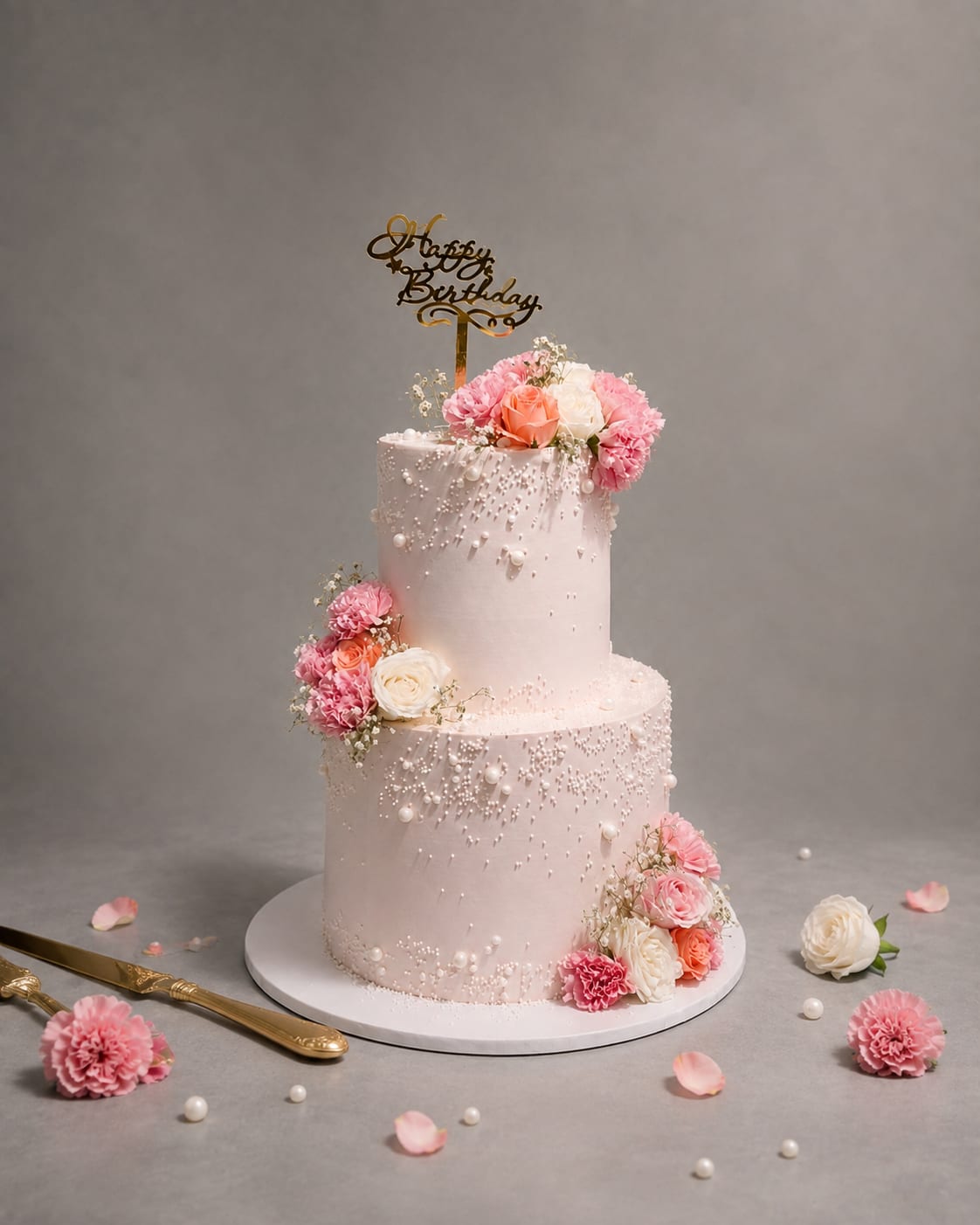 White Floral Two Tier Cake