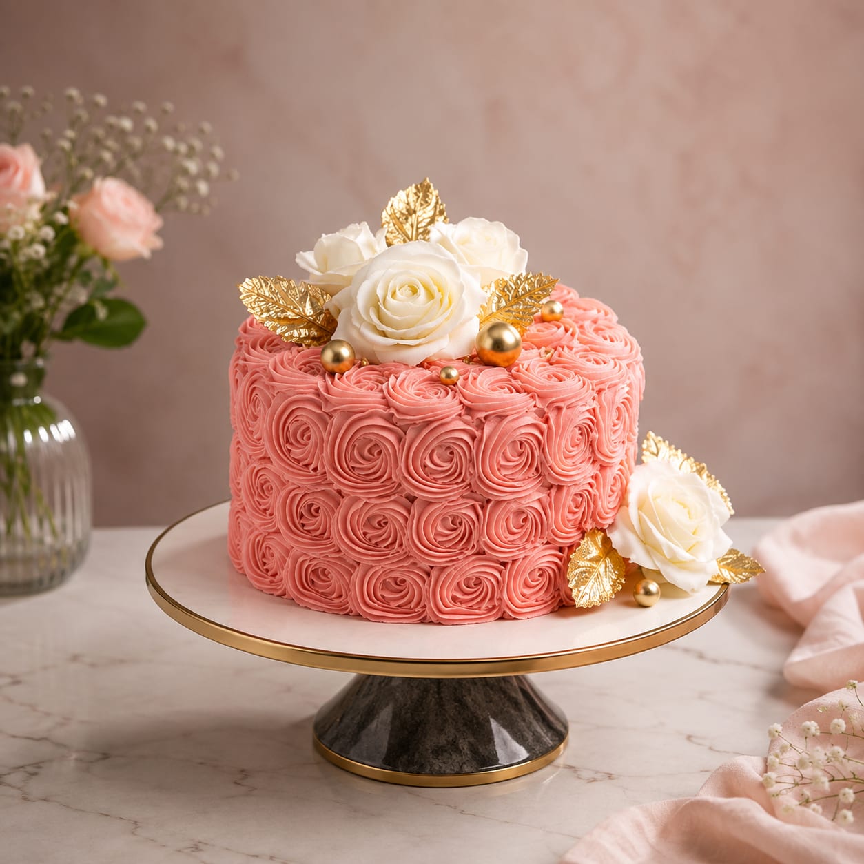 Pink Rose Floral Cake