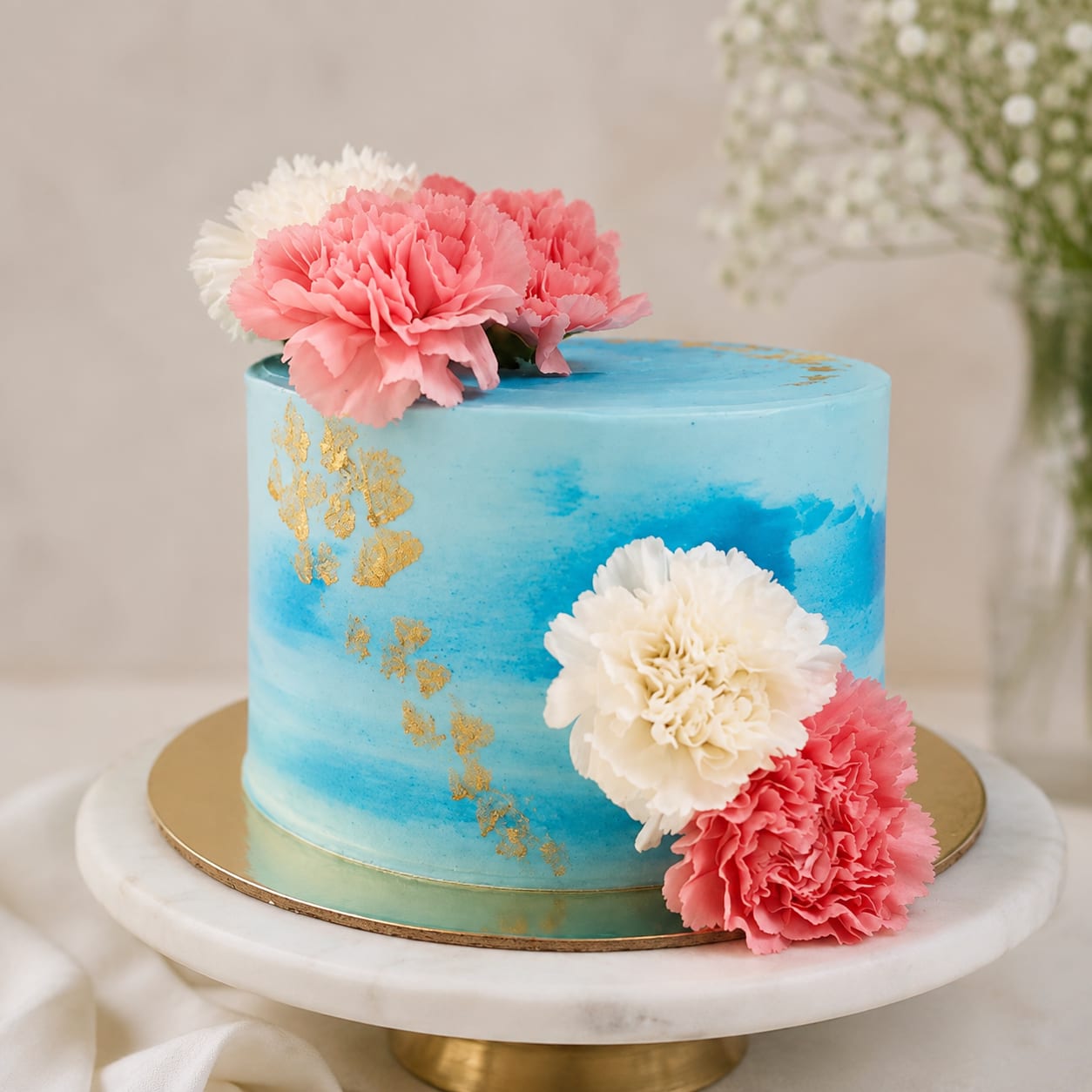 Blue Floral Fresh Flower Cake