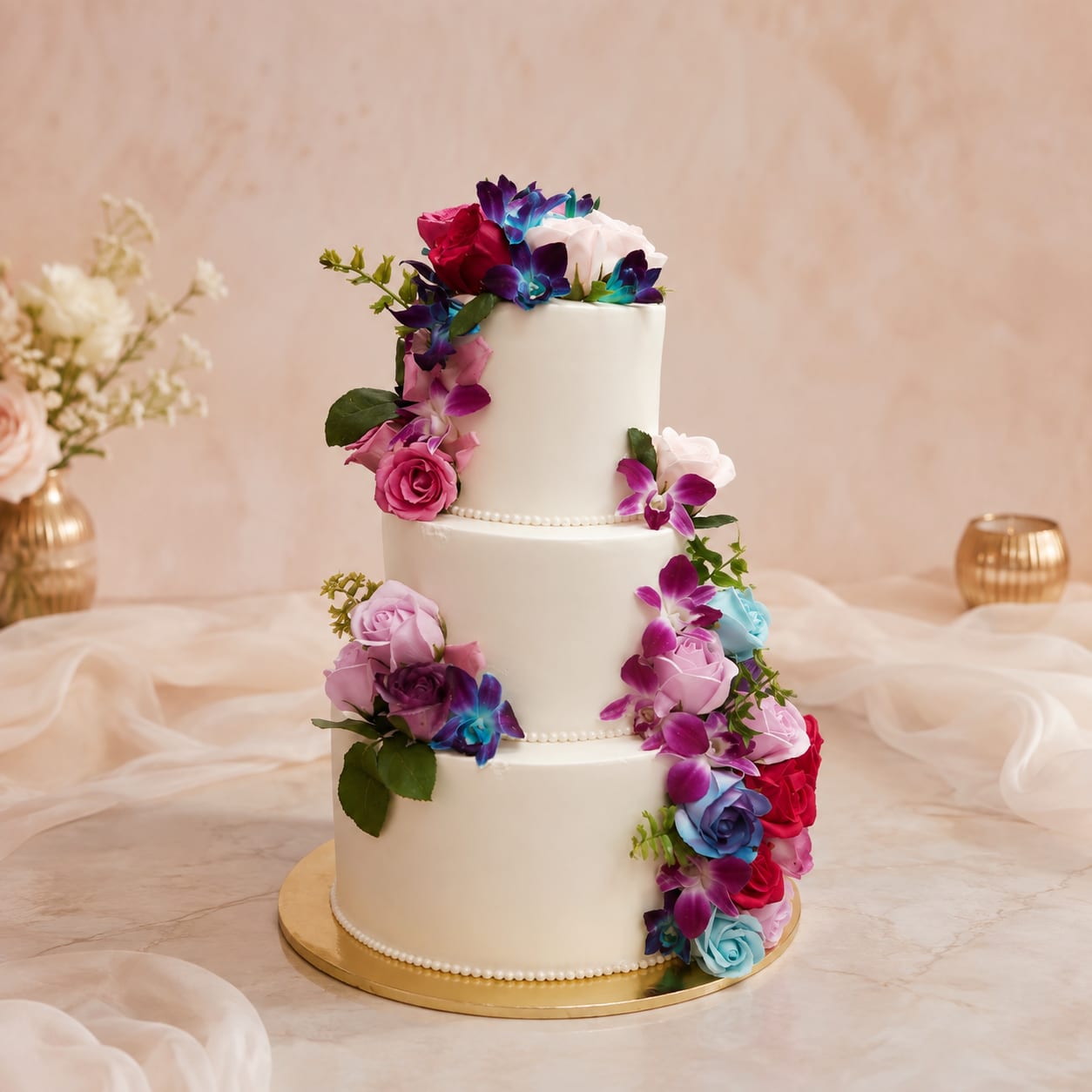 White Floral Cascade Cake