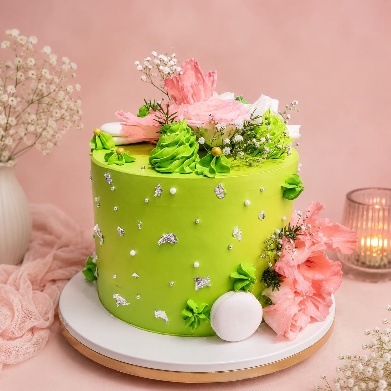 Pastel Green Floral Cake