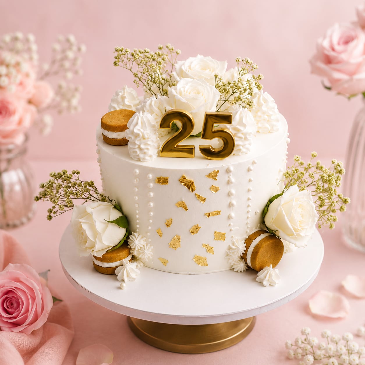 White Gold Floral Cake
