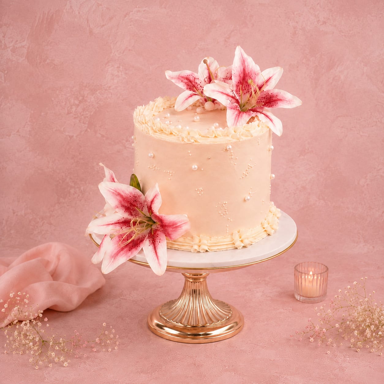 Pink Lily Floral Cake