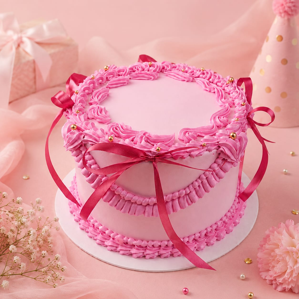 Pink Vintage Ribbon Cake