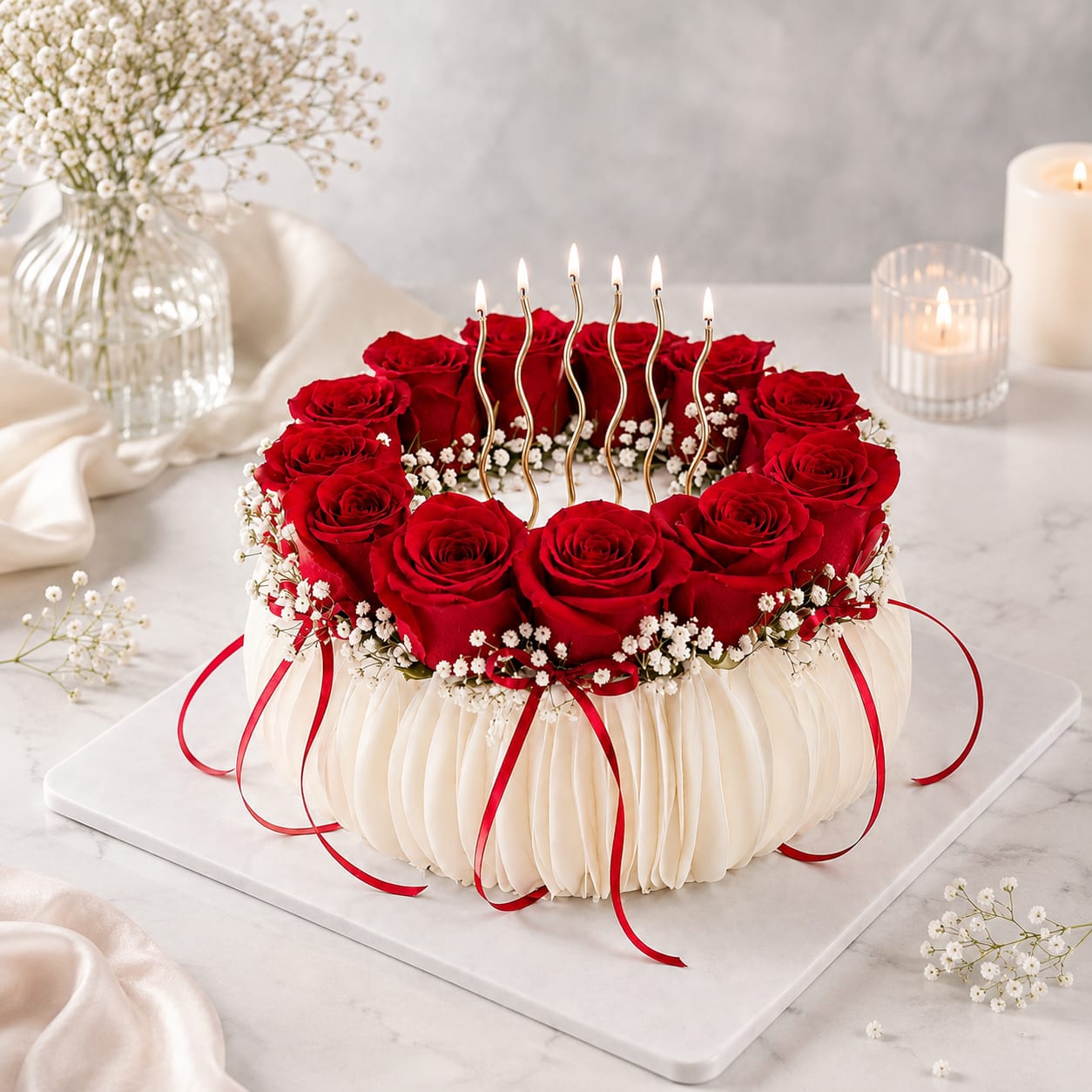 Romantic Red Rose Floral Cake